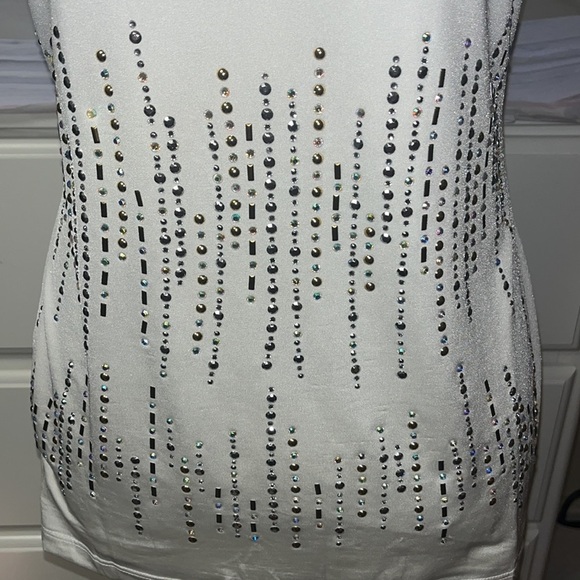 Cache white double layer V neck tank top with crystals and stone decoration - Picture 4 of 13
